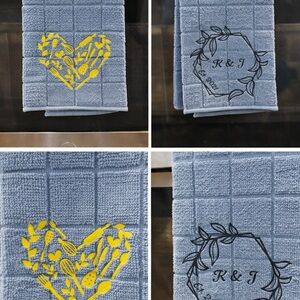 Blue and Yellow Heart Embroidered Towels